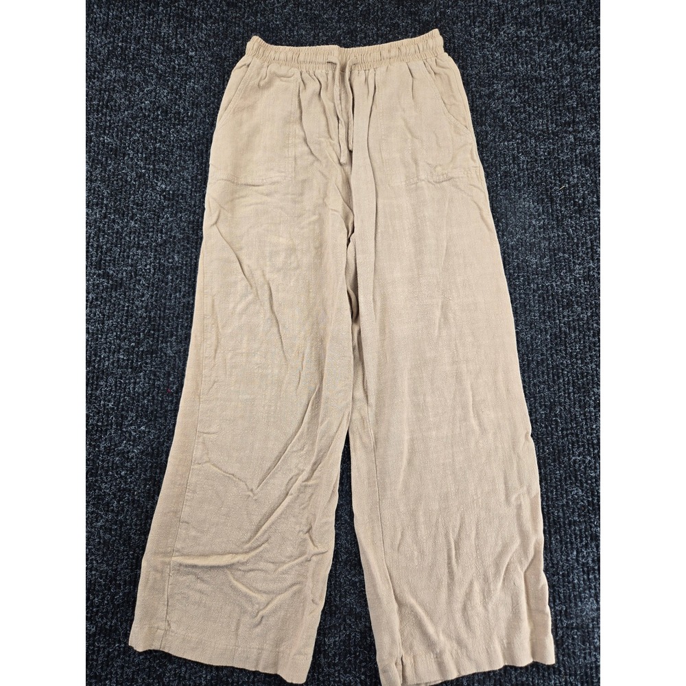 HERSY Womens Beige Linen Blend Wide Leg Drawstring Pants HSET0008 Size M